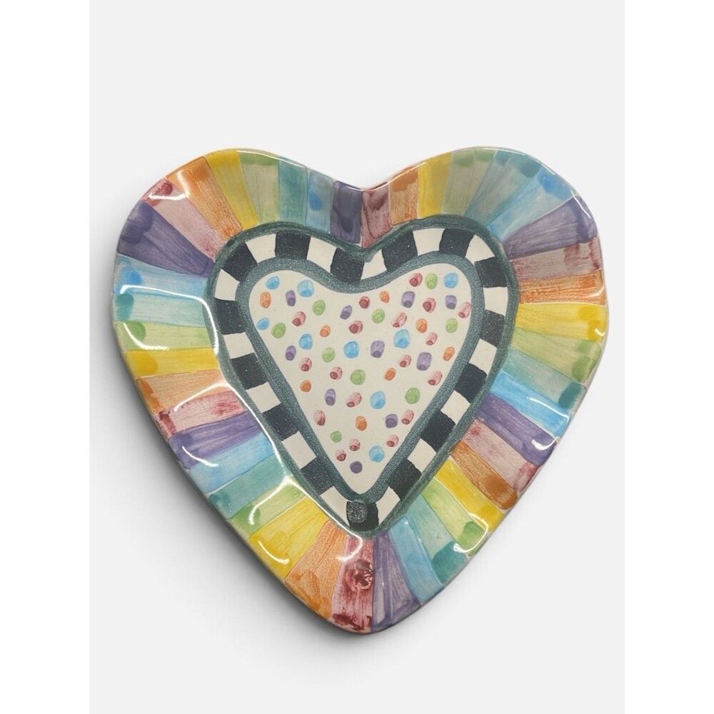 MacKenzie-Childs Rainbow Fluted Heart Plate | Hand-Painted Ceramic | pride 2023